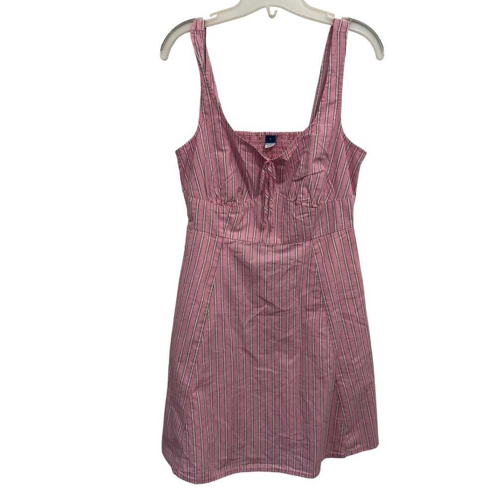 NWT Old Navy Striped Mini Dress S Pink White Cotton Smocked Pockets Coquette